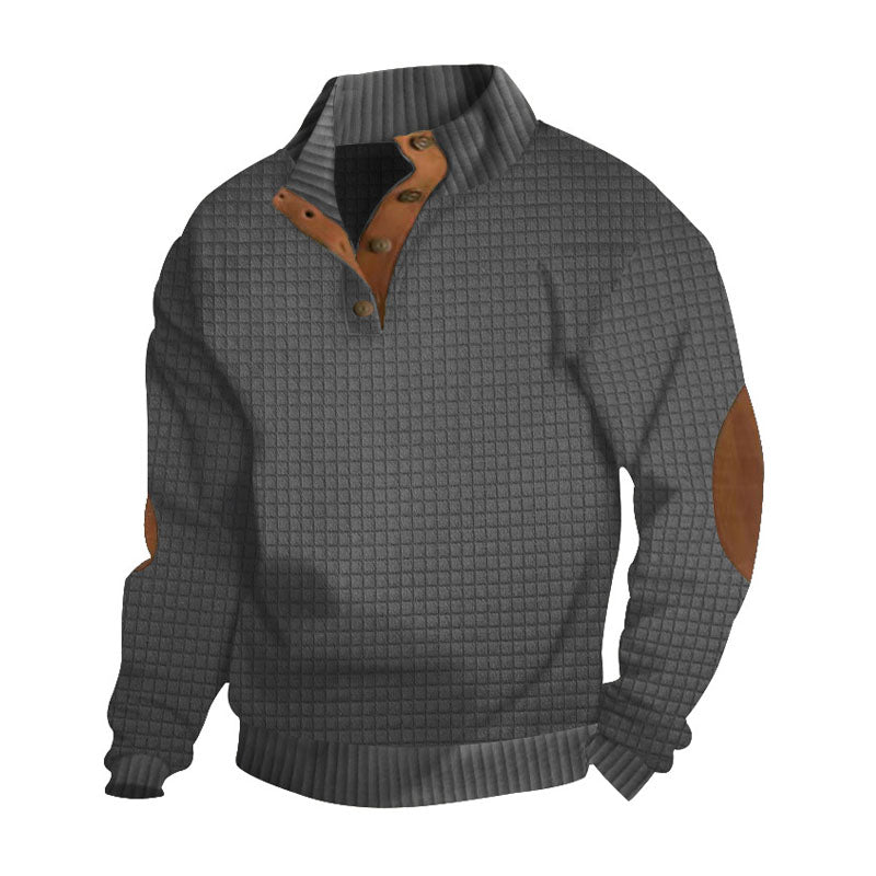 Casual 1/4 Button Checkered Sweatshirt