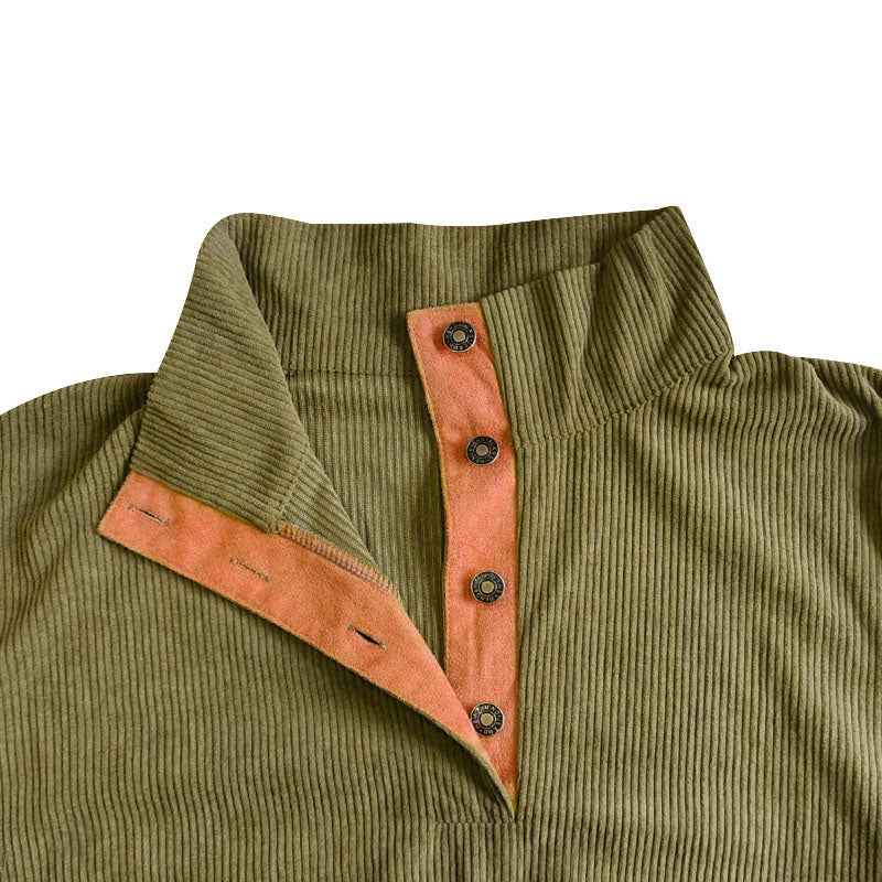 1/4 Button Henley Neck Corduroy Sweatshirt
