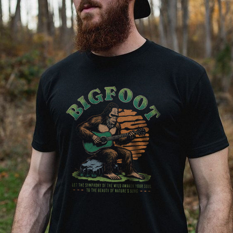 Bigfoot Playing Guitar In The Forest Short Sleeve T-shirt