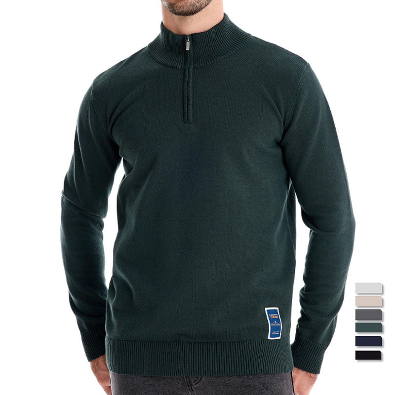 Men's High Quality 100% Cotton Stand Collar Half Zip Casual All-match Sweater