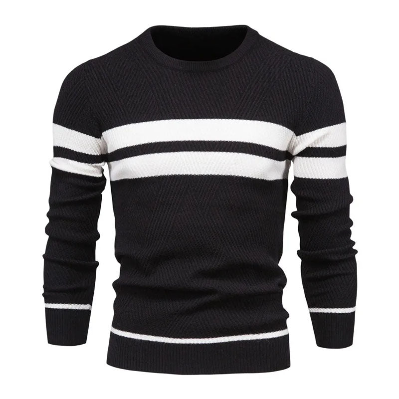 Men Classic Daily Essentials Patchwork Striped Pullover Sweater