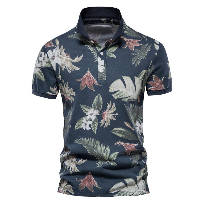 Men's High Quality 100% Cotton Allover Printed Floral Polo Shirt