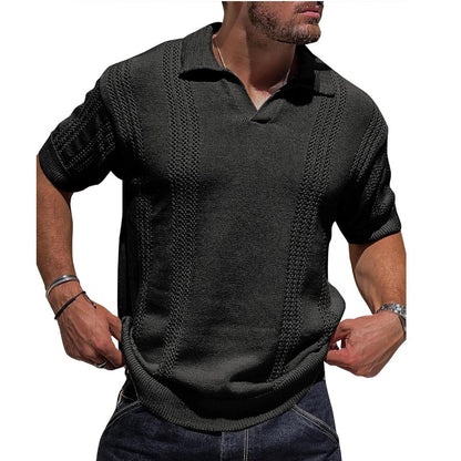 Men's Casual V-neck Knitted Breathable Polo Shirt