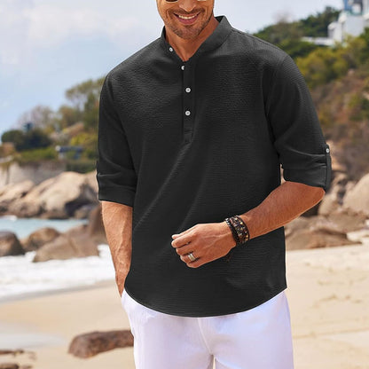 Casual Waffle Henley Long Sleeve Shirt