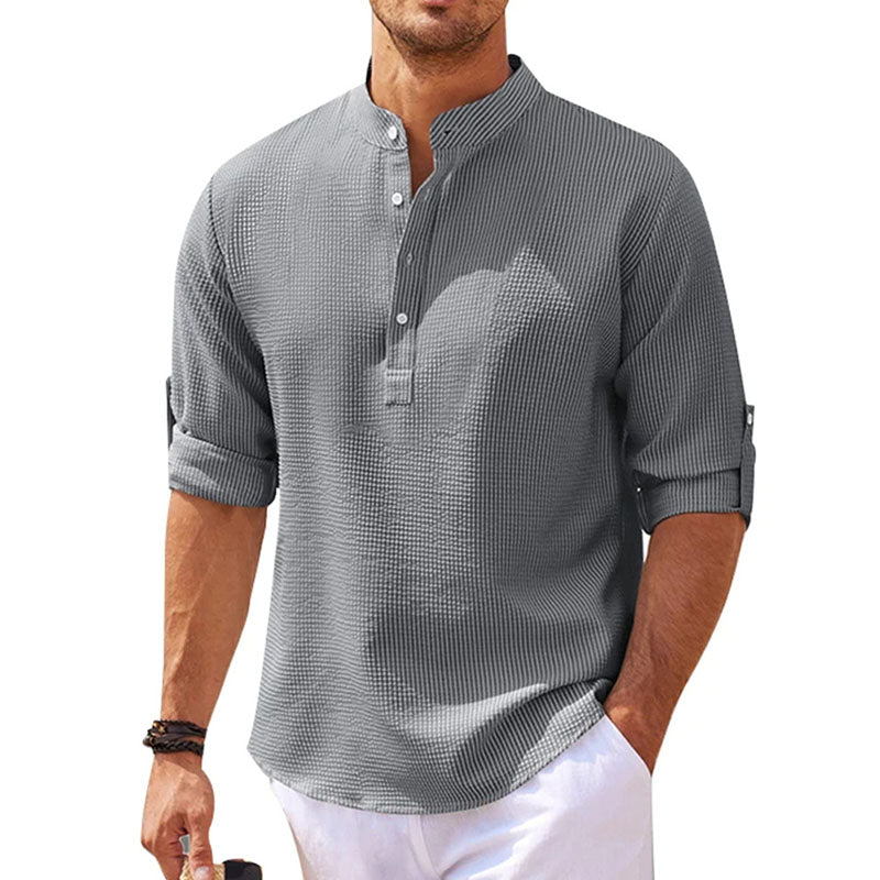 Casual Waffle Henley Long Sleeve Shirt