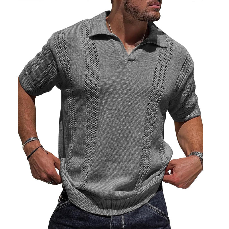 Men's Casual V-neck Knitted Breathable Polo Shirt