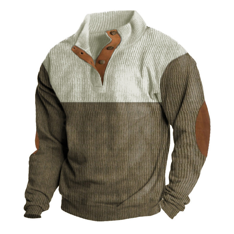 Men Casual  1/4 Button Henley Neck Colorblock Corduroy Sweatshirt