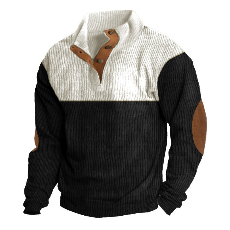 Men Casual  1/4 Button Henley Neck Colorblock Corduroy Sweatshirt