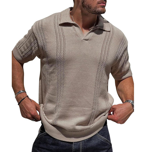 Men's Casual V-neck Knitted Breathable Polo Shirt