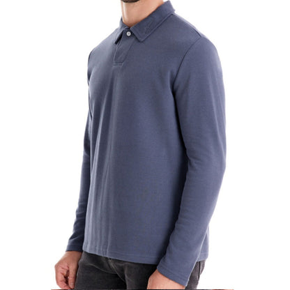 Men's Washed Embroidered Lapel Casual All-match Long Sleeve Polo Shirt