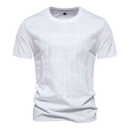 Men's Cotton Casual Geometric Embroidered Short Sleeve T-Shirt