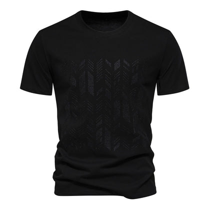 Men's Cotton Casual Geometric Embroidered Short Sleeve T-Shirt