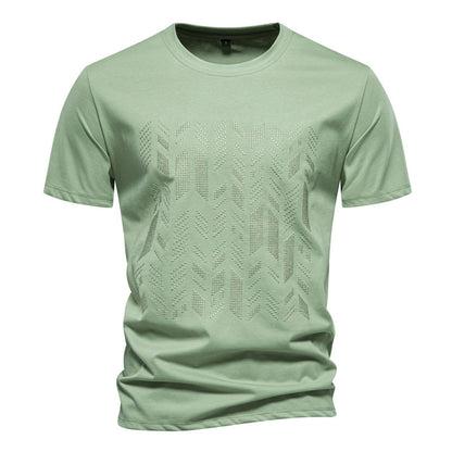 Men's Cotton Casual Geometric Embroidered Short Sleeve T-Shirt