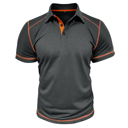 Men's Color Block Topstitched POLO Short Sleeve T-Shirt