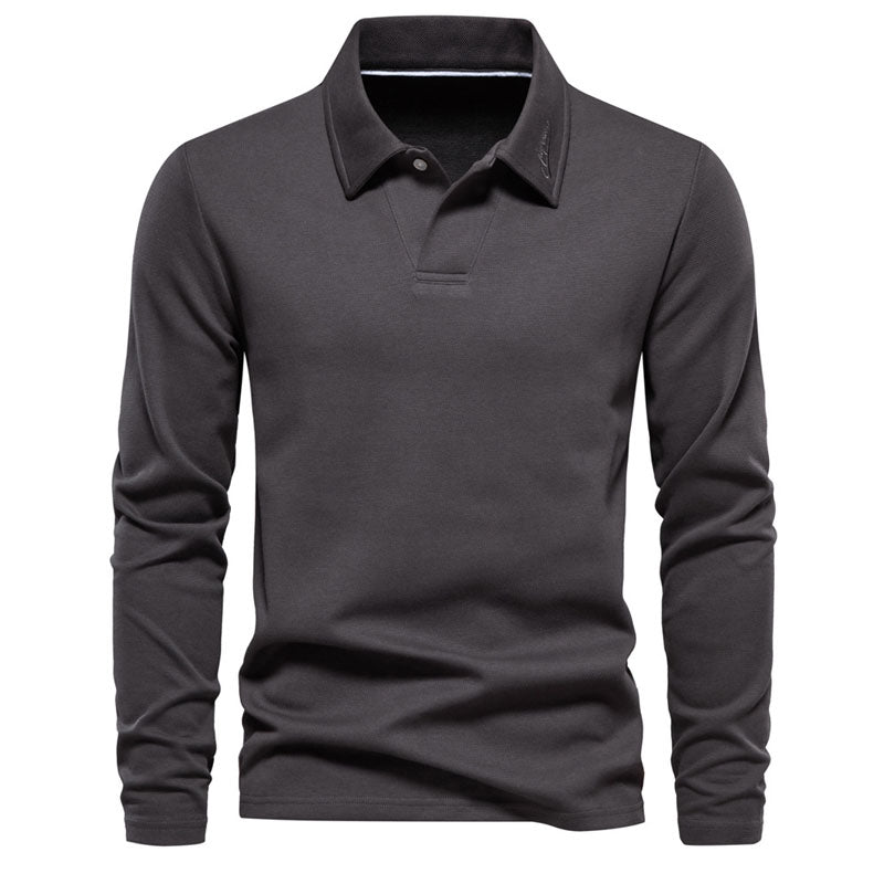 Men's Washed Embroidered Lapel Casual All-match Long Sleeve Polo Shirt