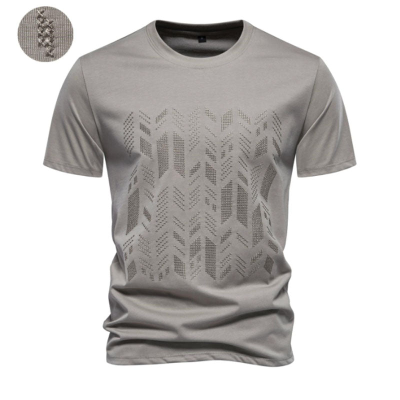 Men's Cotton Casual Geometric Embroidered Short Sleeve T-Shirt