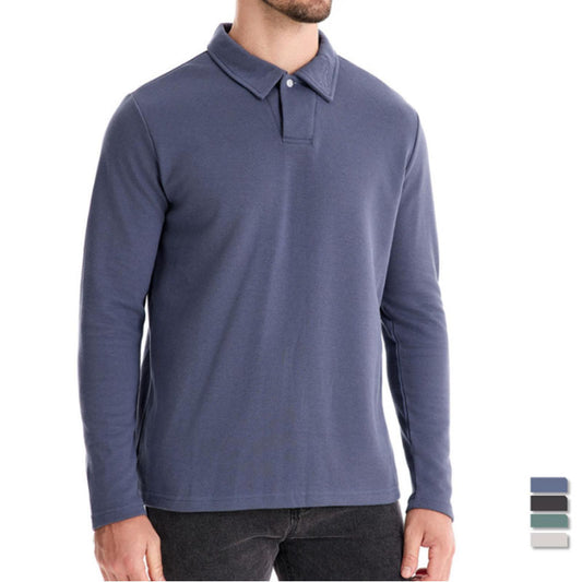 Men's Washed Embroidered Lapel Casual All-match Long Sleeve Polo Shirt