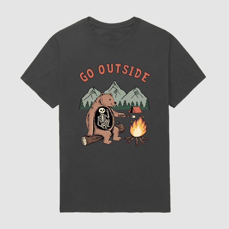 Outdoor Brown Bear Campfire Camping Short Sleeve T-Shirt