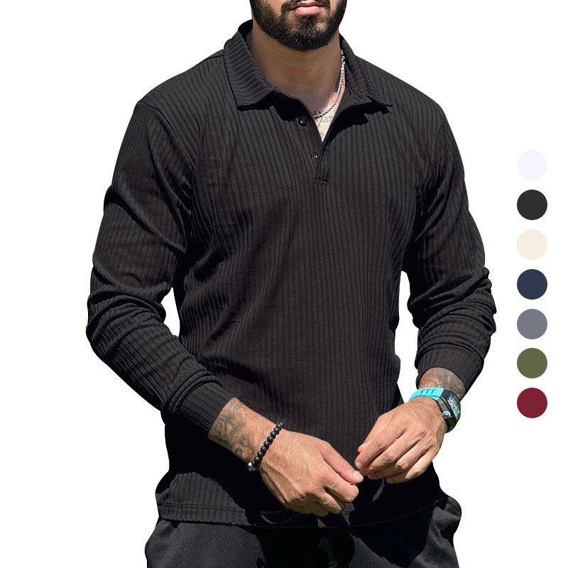 Casual Corded Long Sleeve Polo Top