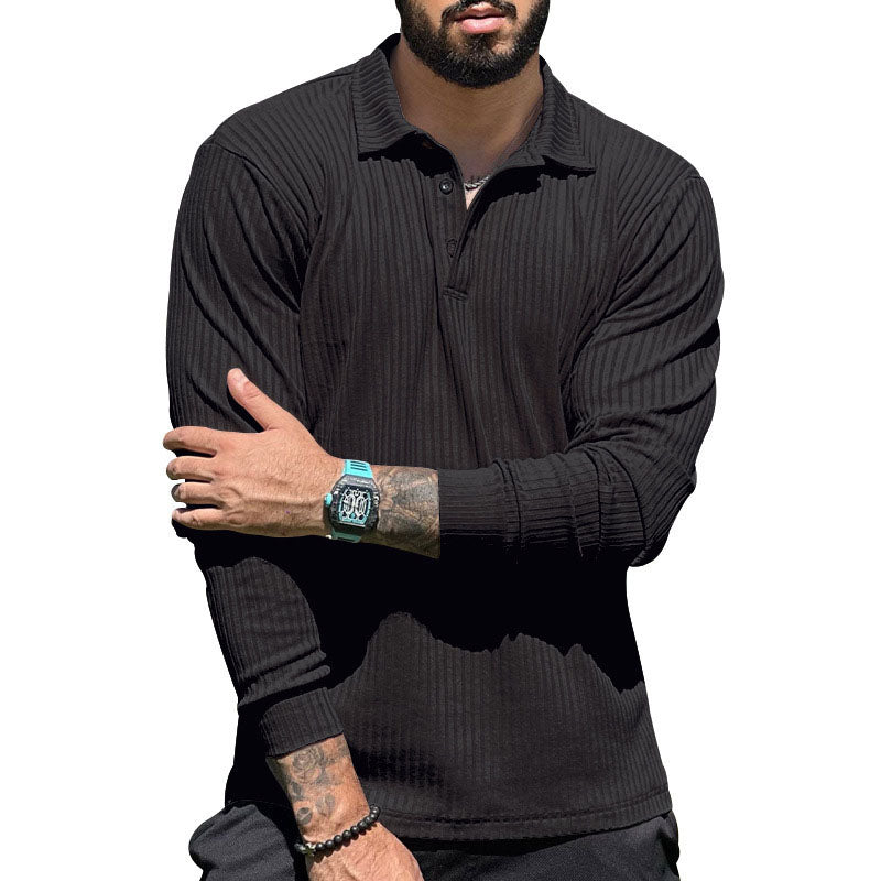 Casual Corded Long Sleeve Polo Top