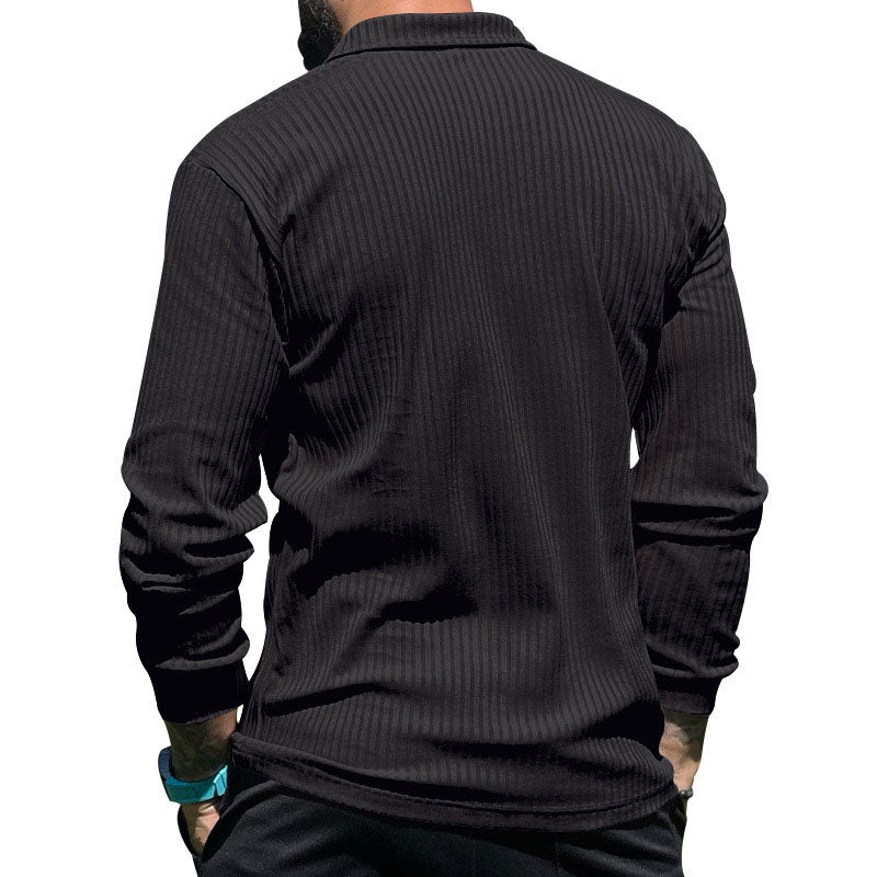 Casual Corded Long Sleeve Polo Top