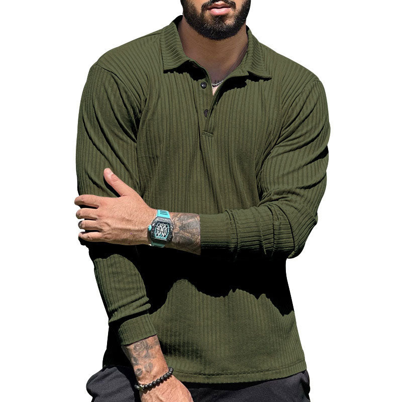 Casual Corded Long Sleeve Polo Top