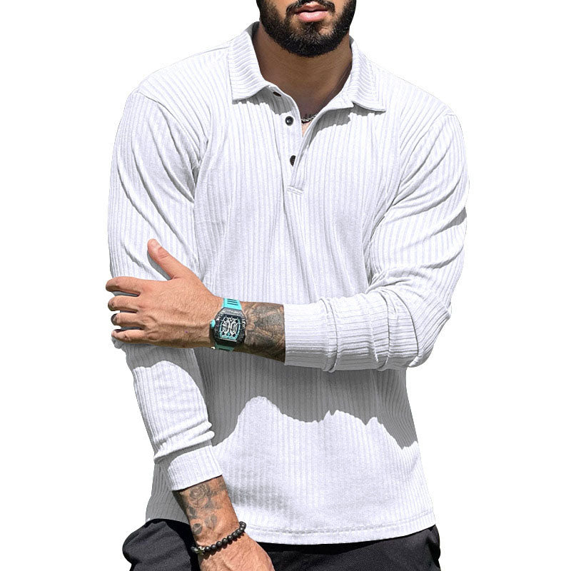 Casual Corded Long Sleeve Polo Top