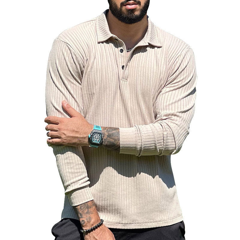 Casual Corded Long Sleeve Polo Top