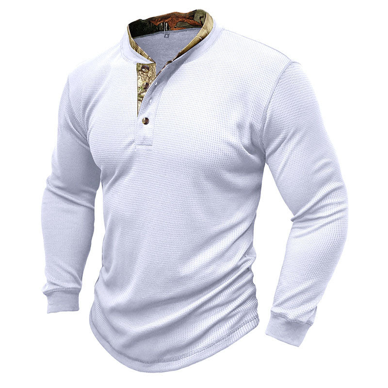 Waffle Henley Neck Long Sleeve Top