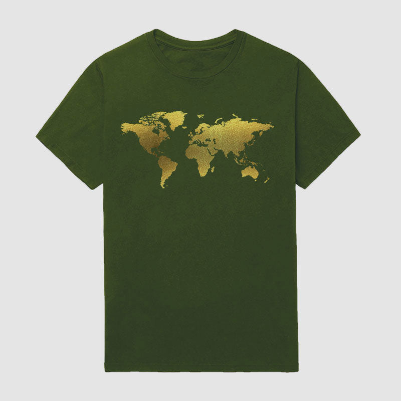 Men Gold Edition World Map Short Sleeve T-Shirt