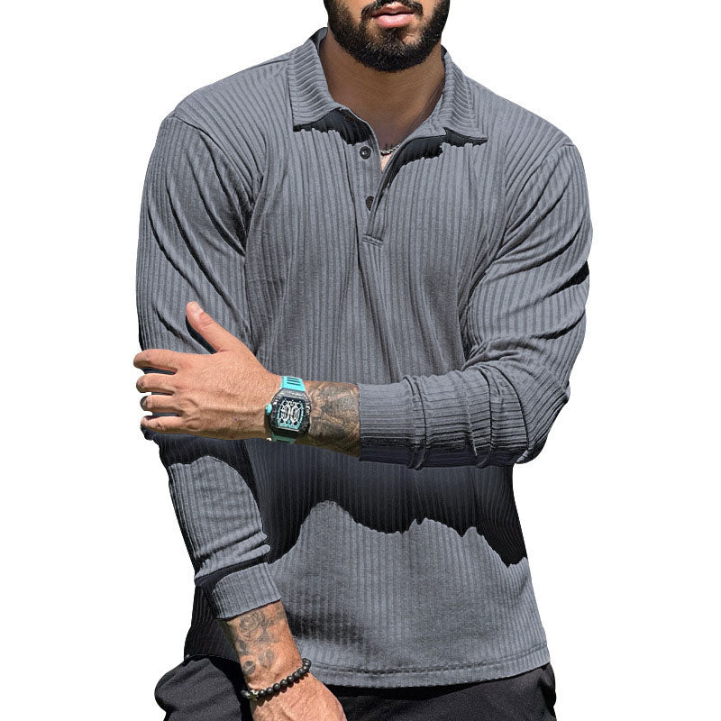 Casual Corded Long Sleeve Polo Top