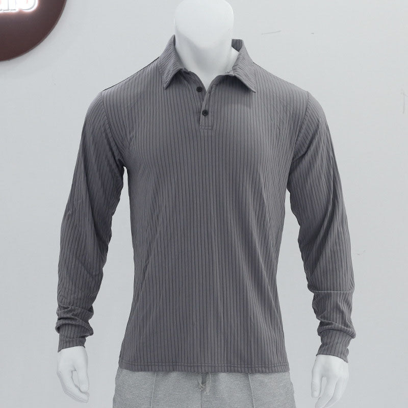 Casual Corded Long Sleeve Polo Top