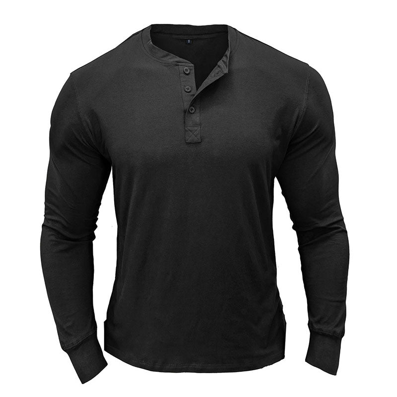 Henley Button Long Sleeve T-Shirt Top