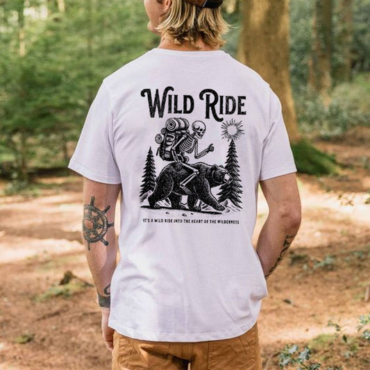 Skeleton Riding Brown Bear Adventure Short Sleeve T-Shirt