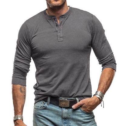 Henley Button Long Sleeve T-Shirt Top