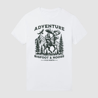 Bigfoot Rides a Moose Adventure Short Sleeve T-Shirt