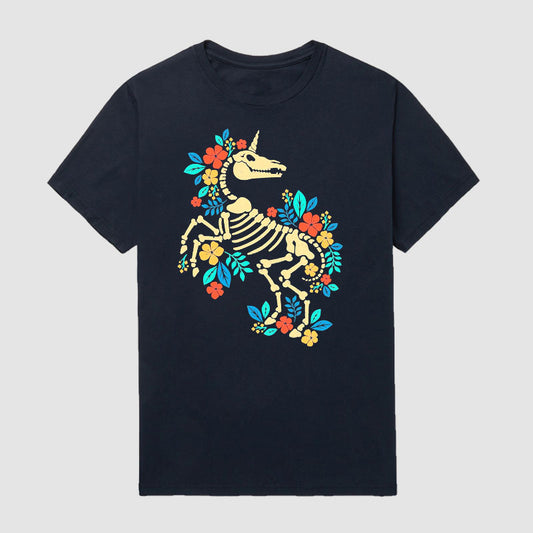 Skull Unicorn Flower Short Sleeve T-Shirt