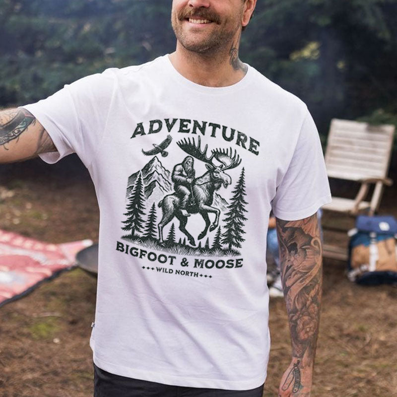Bigfoot Rides a Moose Adventure Short Sleeve T-Shirt