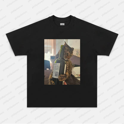 CAT DRINKING RED WINE TEE