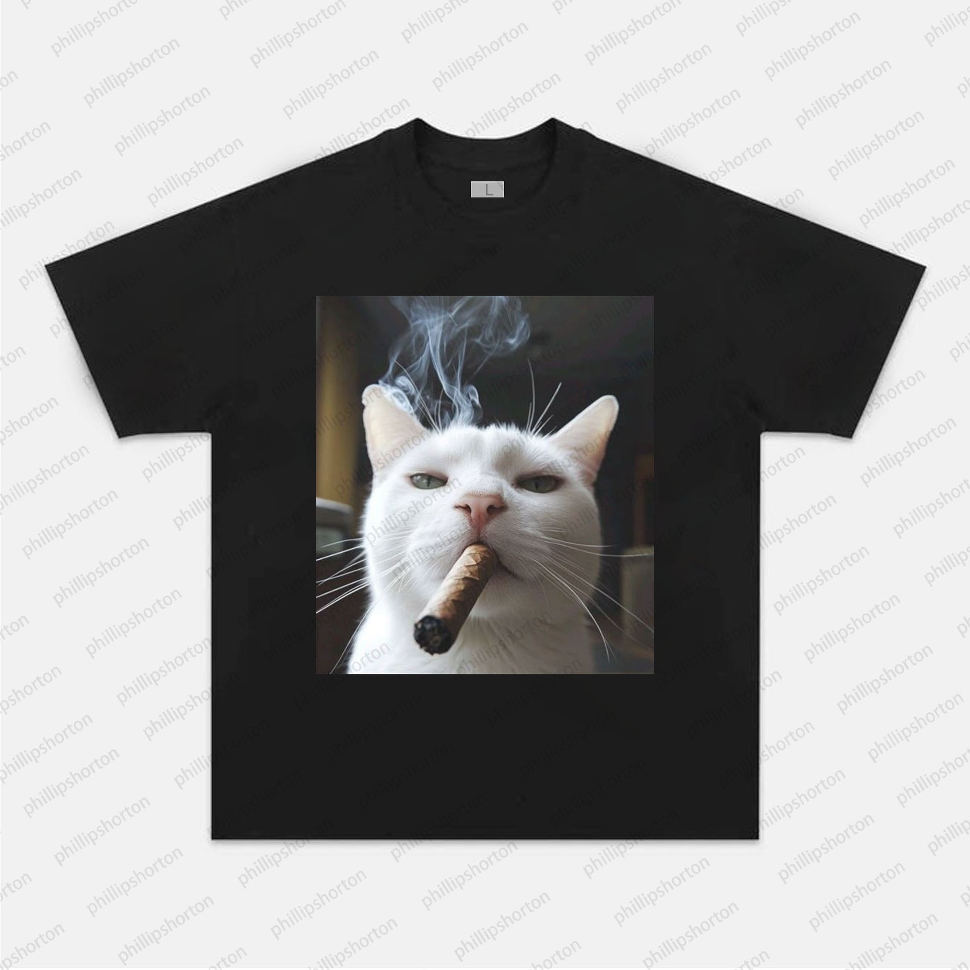 cat cigarette t shirt FUNNY SMOKING CAT TEE Wash / 3XL